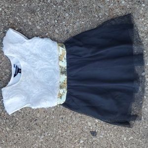 George White Rose Black Tulle Dress Gold Glitter Sequin Waist Toddler XS 4-5